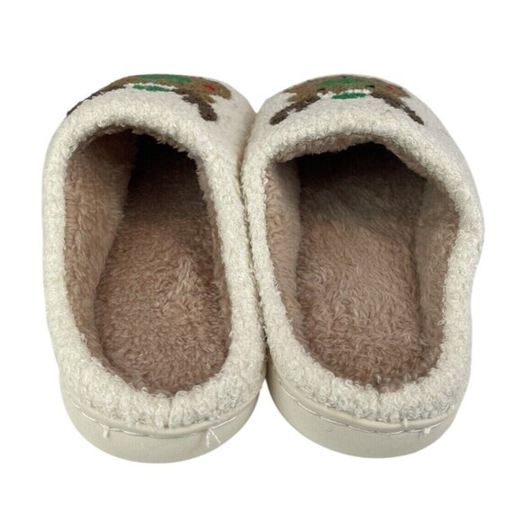 Christmas Reindeer House Slippers Soft Plush Warm Indoor Outdoor W 9-9.5 Green - Picture 4 of 8